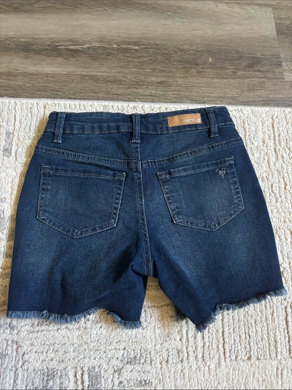 Justice Dark Blue Distressed Denim Button-Fly Shorts
